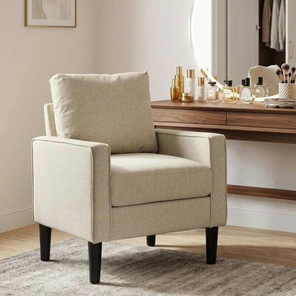 Accent Chair, Removable Pillow Linen Armchair with Comfy Spring Cushion for Living Room, Bedroom, Study, Cream