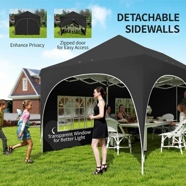 Bobobiy 3 x 6m Pop Up Gazebo Shelter with Sides, 6 Sandbags, Peak Top Garden Party Tent Marquee with Carry Bag, Black