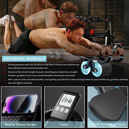 Dragodirect Abs Exercise Roller Wheel With Timer Automatic Rebound Elbow