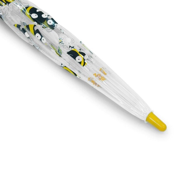 Bugzz Kids Happy Bee Print Transparent and Yellow Umbrella Tip