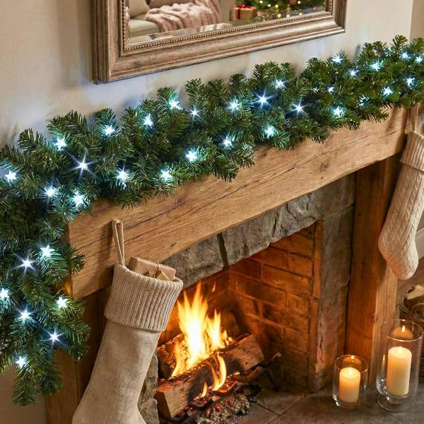 2m Green Pre-Lit Christmas Garland with Cool White LEDs and 160 PVC Tips for Indoor Display image 3