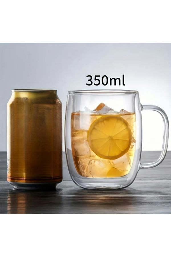 Dyzi 4pcs Double Wall Glass Mugs 350ml Heat Resistant Cups
