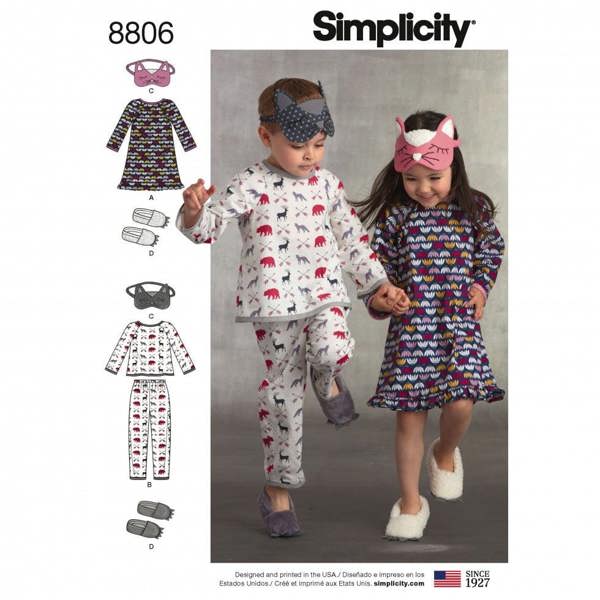 Simplicity Sewing Pattern 8806, Pyjamas, Shoes for Kids, A (3-4-5-6-7-8) - Easy