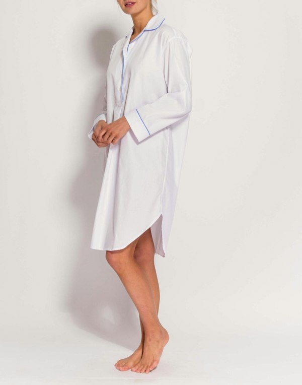 Women's Crisp Cotton Nightshirt – White Satin Stripe - British Boxers