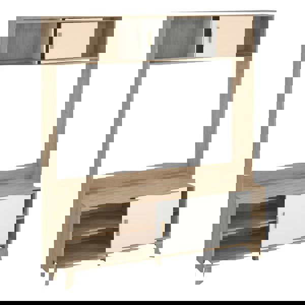 Furniture To Go Ikast TV-Wall Unit with 2 Sliding Doors in Jackson Hickory and White