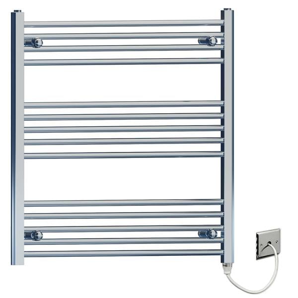MYHOMEWARE 700 x 800 Flat Chrome Flat Electric Pre-Filled Towel Rail Radiator For Designer Bathroom Standard Element