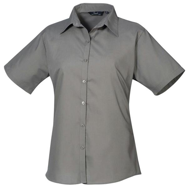 Premier Short Sleeve Poplin Blouse / Plain Work Shirt - Dark Grey