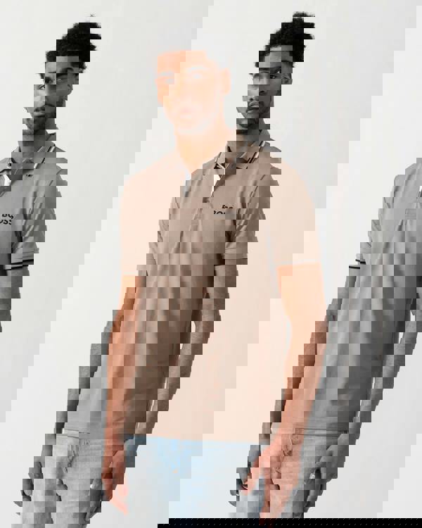 BOSS Green Paddy Pro Mens Cotton Blend Polo Shirt With Contrast Logos - Light/Pastel Green 335