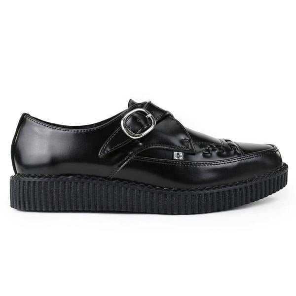 TUK Footwear TUK Pointed Creeper Black Leather Monk Buckle Platform Shoes - A8520