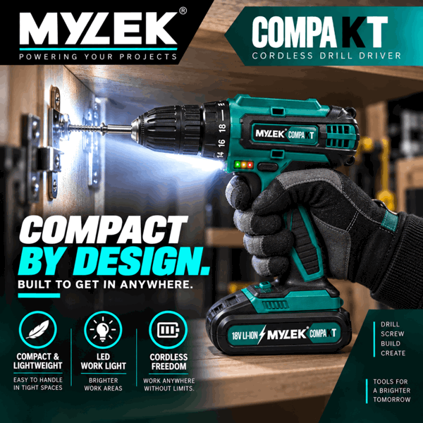 MYLEK 18V Cordless Li-ion Drill And Screwdriver Set With 13 Piece Accessory Kit