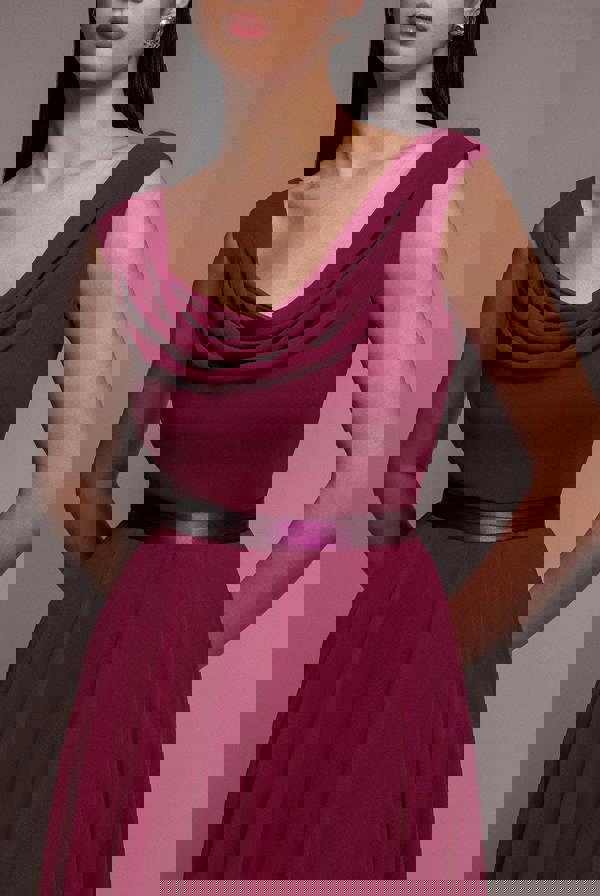 Cowl Neck Chiffon Maxi Dress - Magenta DR3335A