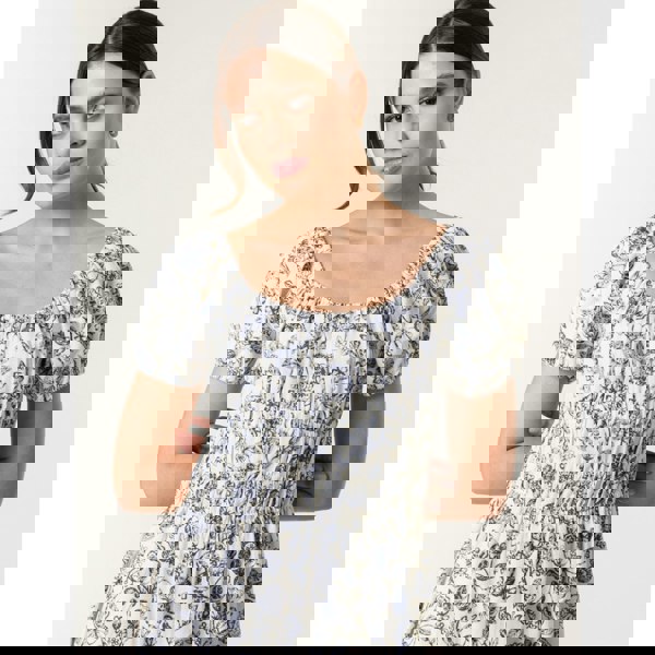 Blue Vanilla Ditsy Floral Puff Sleeve Dress