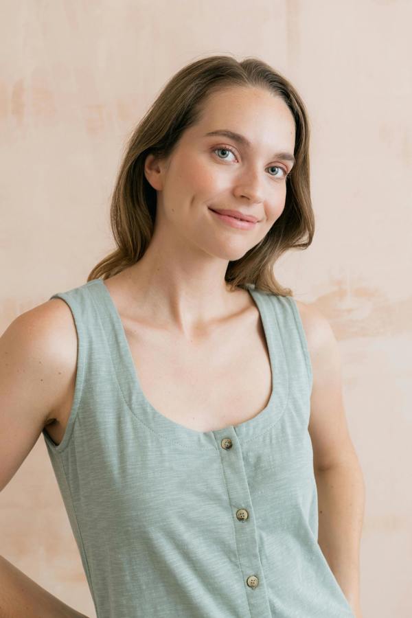 Lily & Me Pier Organic Cotton Jersey Button Vest Silver Sage