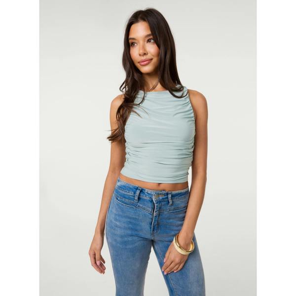 Pink Vanilla Slinky Ruched Side Racer Crop Top