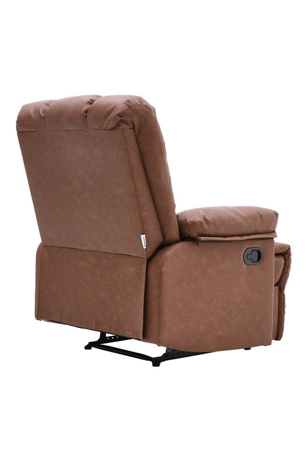 Living and Home Brown Checkered Faux Leather Upholstered Recliner Armchair