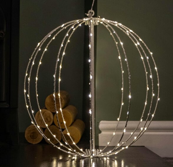 Samuel Alexander 40cm White Metal Folding Christmas Ball with 156 Warm White LEDs