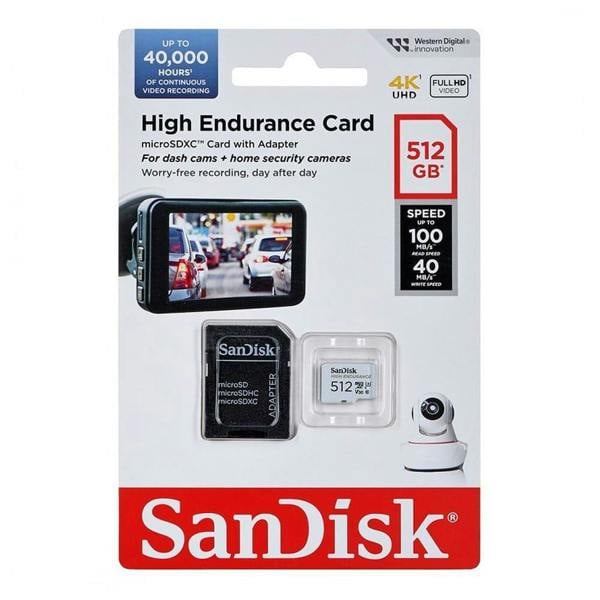 SanDisk High Endurance 100MBs Micro SDXC Card with Adapter 512GB