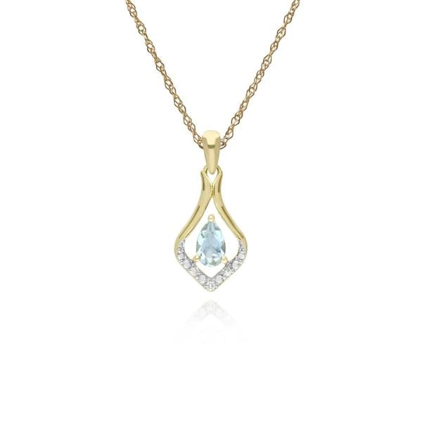 135E1577049-135P1915049 Classic Oval Aquamarine & Diamond Leaf Drop Earrings & Pendant Set in 9ct Yellow Gold 3