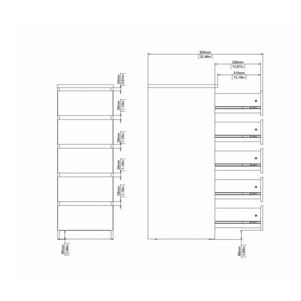 Wyld Haus Budapest White Wooden Narrow Chest 5 Drawers