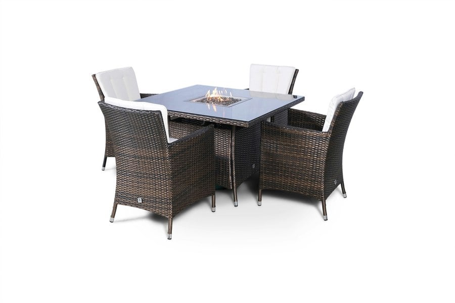 Giardino Savannah Fire Pit 4 Seater Square Rattan Dining Set