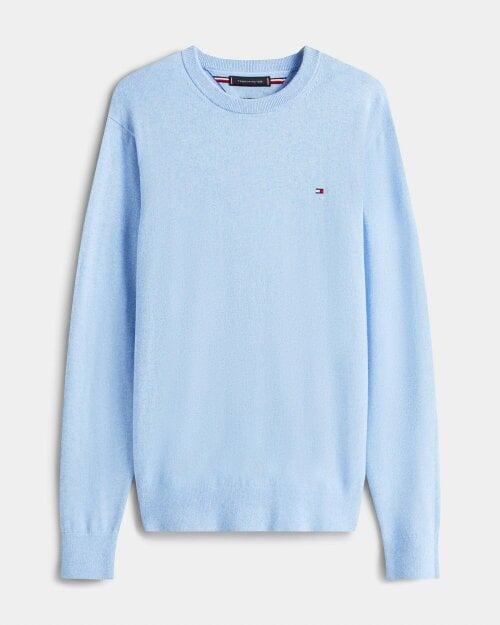 Tommy Hilfiger Organic Cotton Cashmere Mens Crew Sweater - Vessel Blue Heather
