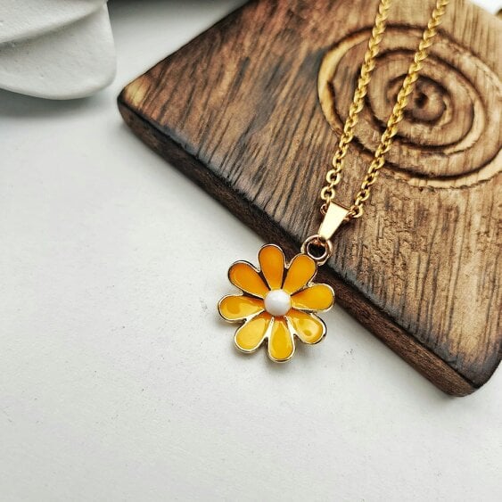 The Colourful Aura Colourful Yellow Indie Boho Daisy Floral Sunflower Charms Summer Necklace