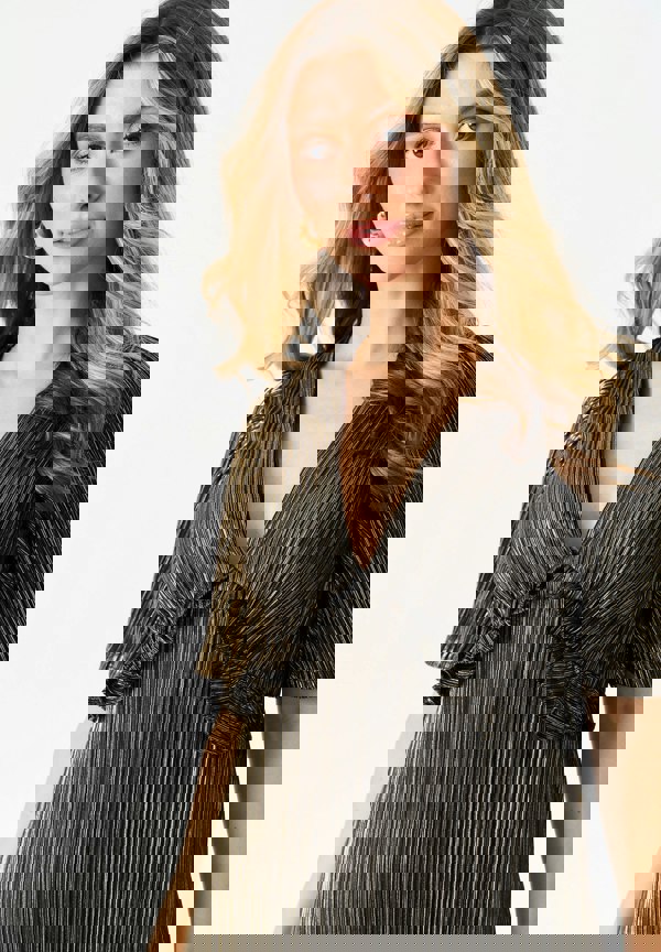 Gini London Black Metallic Plisse Maxi Dress