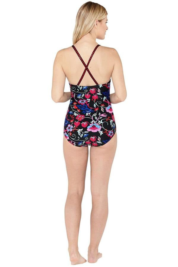 Blanket Stitch Black Pattern Cross Back Swimsuit Back Large