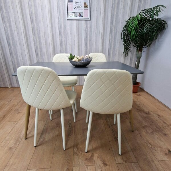 Kosy Koala Wooden Rectangle Dining Table Set Grey Table with 4 Cream Gem Patterned Chairs