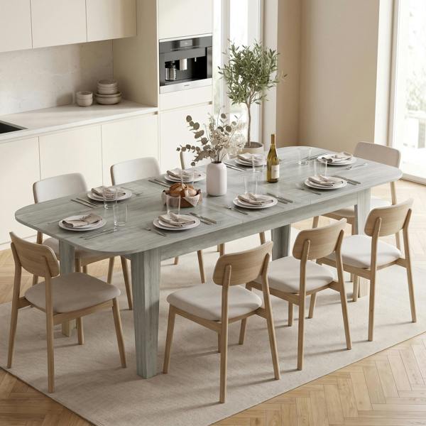 HOMCOM 140-180 cm Extendable Oval Dining Table for 4-6 Round Edges - Grey Wood Effect