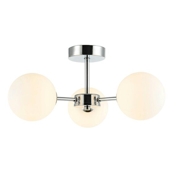 Happy Homewares Contemporary Polished Chrome Ceiling Lamp with Opal Globe Glass Shades