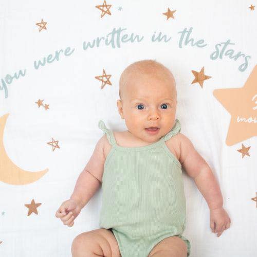 Lulujo - Baby's First Year Gift Set - Cotton Swaddle & Cards - Written In The Stars