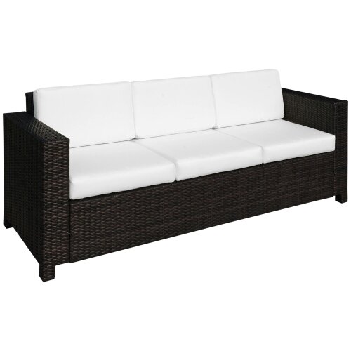 Wyld Haus Sediri Brown Rattan 3 Seater Garden Outdoor Sofa With White Cushions