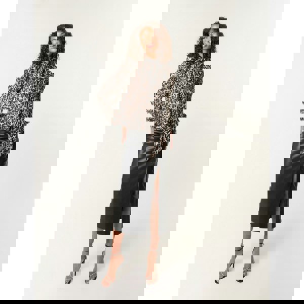 Blue Vanilla Leopard Print Tie Neck Puffball Top