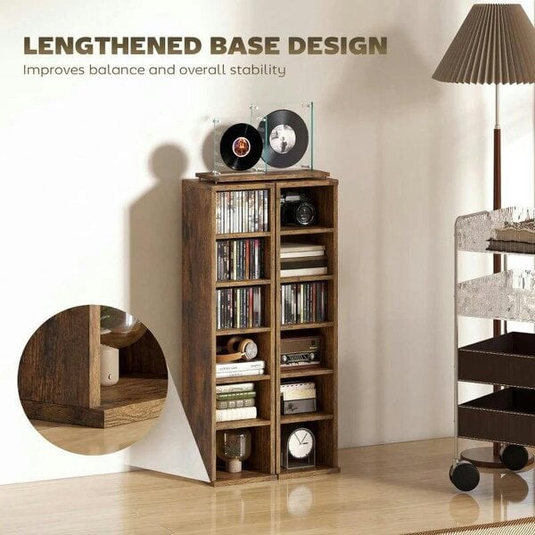 Bobobiy Set of 2 CD Media Display Shelf Unit Tower Rack with Adjustable Shelves, Rustic Brown