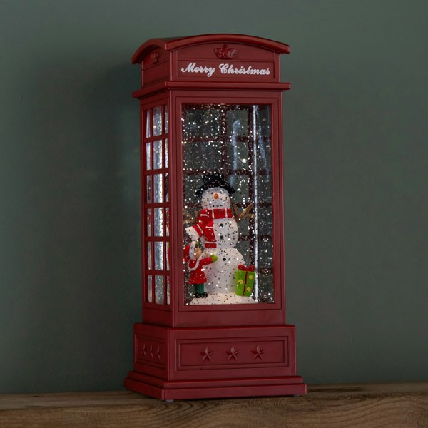 Samuel Alexander 25cm Battery Operated Light up Christmas Phone Box Water Spinner with Snowman Scene & LEDs