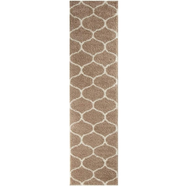 Trellis Design Thick Shaggy Area Rugs Beige