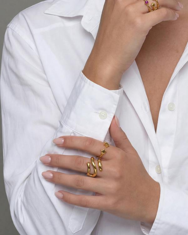 Elk & Bloom Double Star Dainty 14K Gold Ring