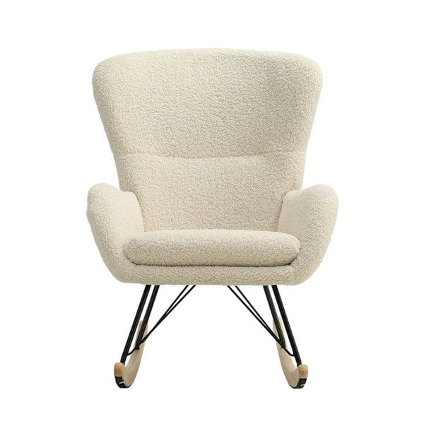 Modern Faux Wool Rocking Chair Upholstered Beige Rocking Chairs Living and Home