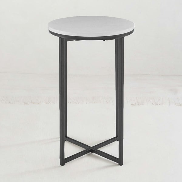 Rafaelo Mobilia Round Bedside Table With Faux Marble Top