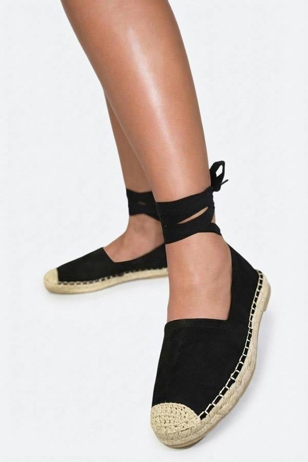 Zoey Tie Leg Espadrille Sandals - Black_wb