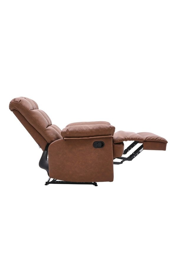 Living and Home Brown Checkered Faux Leather Upholstered Recliner Armchair
