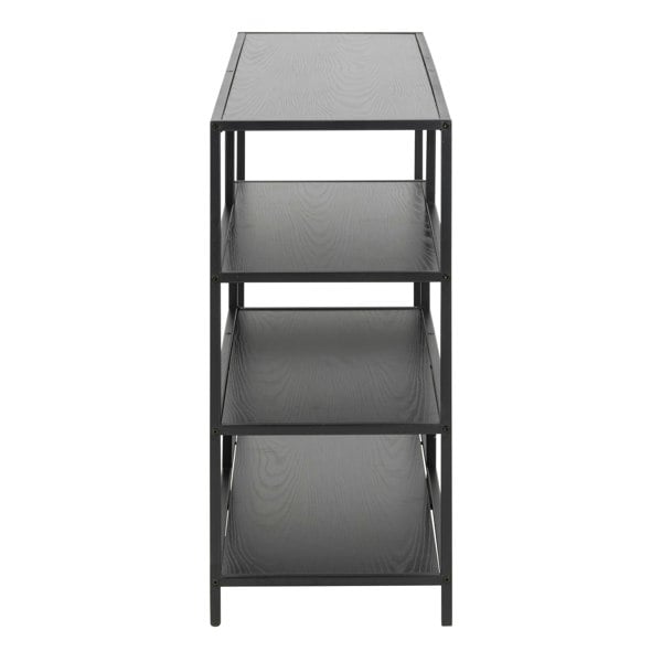 Furniture To Go Seaford Wide Black Metal Bookcase with 4 Black Oak Shelves