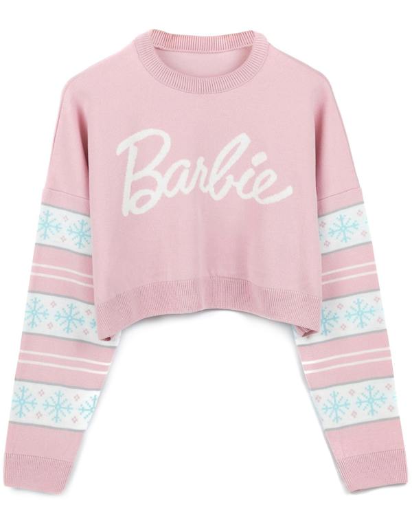 Barbie Womens Pink Barbie Logo Christmas Jumper