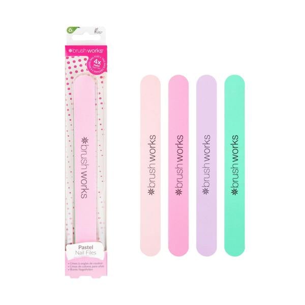 Brushworks Pastel Coloured Nail Files - 4 Pack