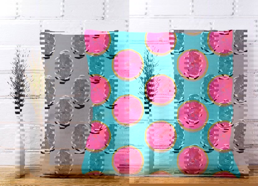 Warren Reed Fruity Pattern Of Pink Grapefruit Cushions