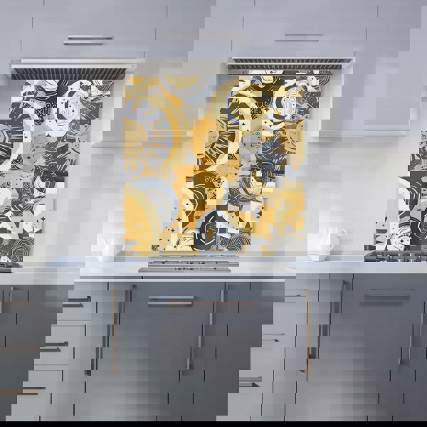 Warren Reed - Designer Blue Gold Moon and Sun Kitchen Splashback