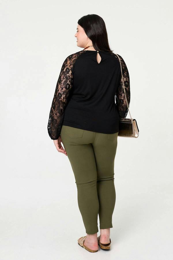 Black | Curve Floral Lace Long Sleeve Top
