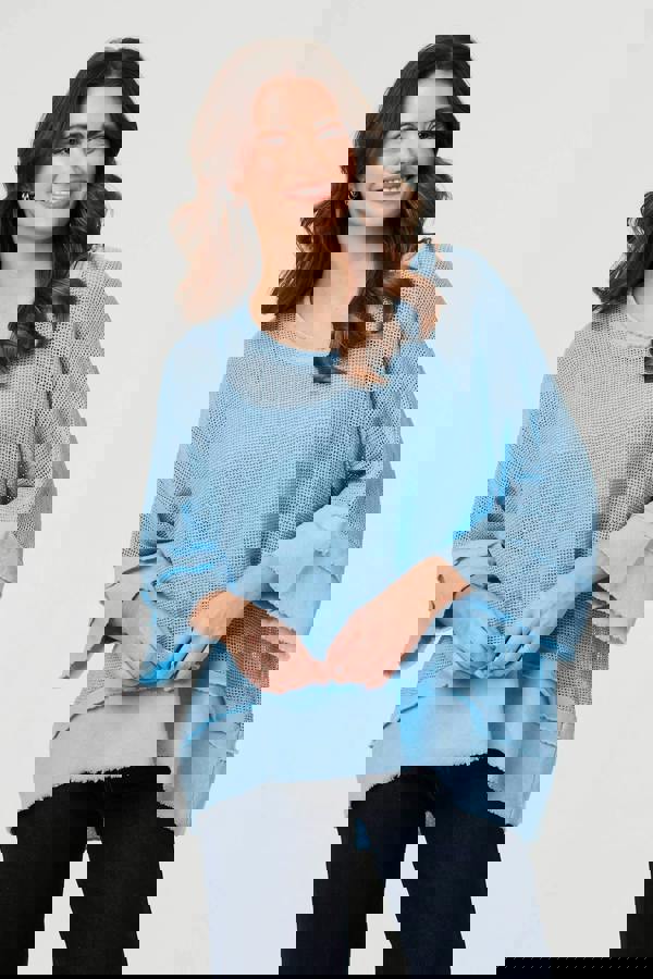 Blue | Semi Sheer Mesh Relaxed Layered Top