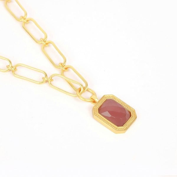 Lila Rasa Paperclip Chain Rectangular Amber Crystal Necklace